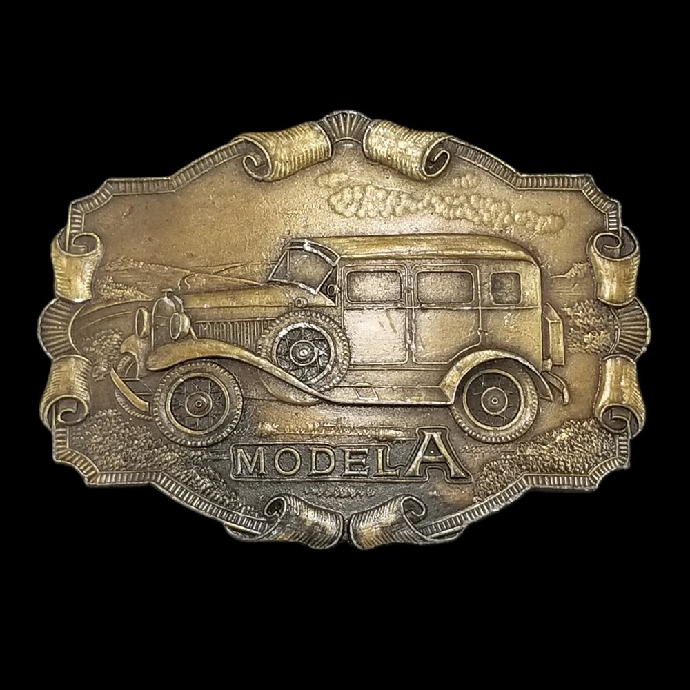 Bergamot‎ Brass Works Belt Buckle Ford Model A 1970s Vintage Car Brass Plated